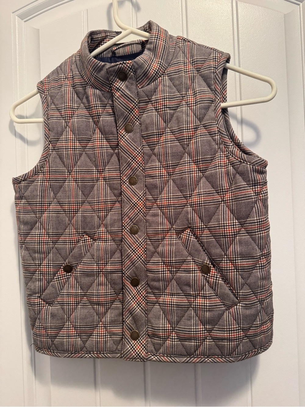 Janie and Jack Quilted Plaid Vest in Gray with Tan Accents